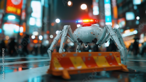 東京渋谷のストリートを警備するロボット