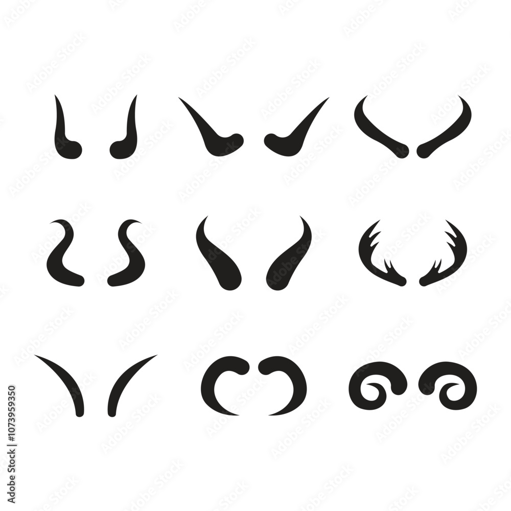 Different Animal Horns Icon Set Vector Design. Different Animal Horns Icon Set Vector Design.