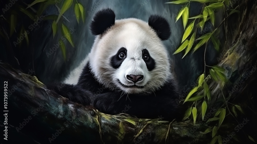 Obraz premium Panda Bear Sitting in Tree. Generative AI.