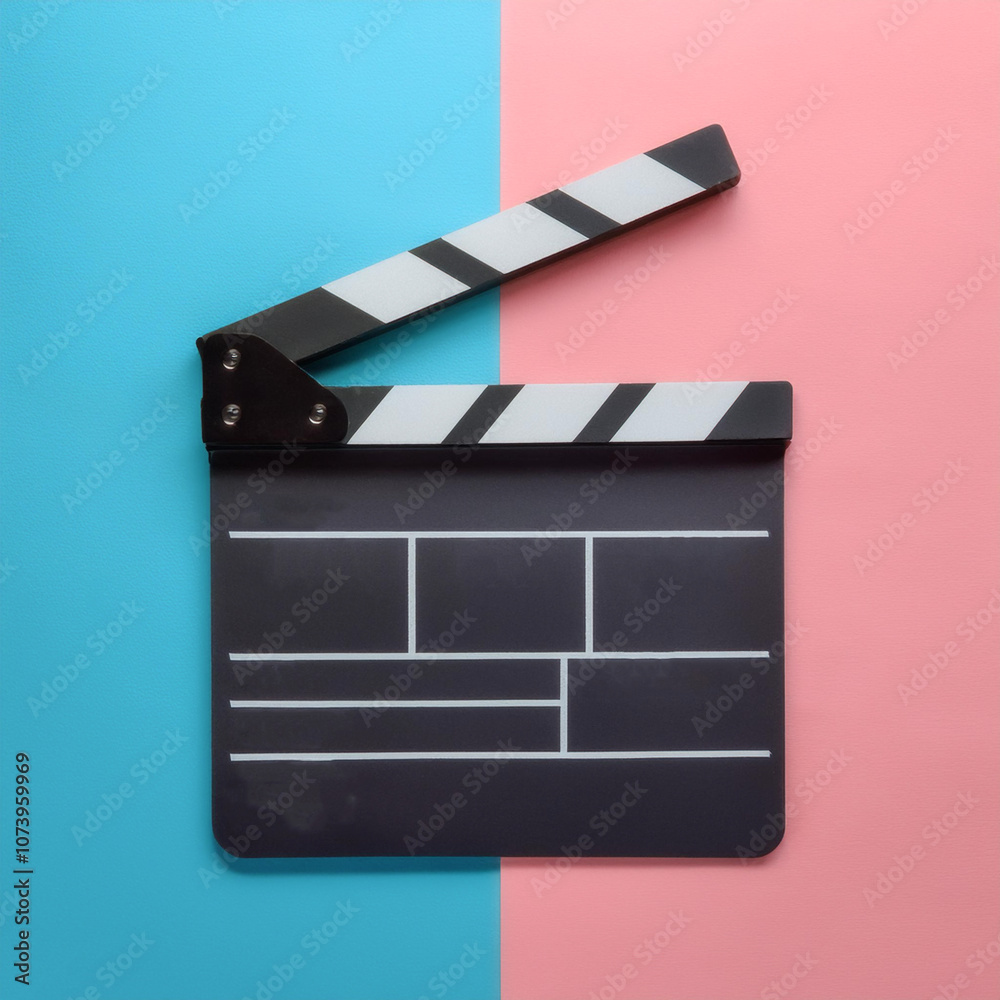 Fototapeta premium Movie gripper. Movie clipboard, isolated on a Soft blue and Pink Pastel