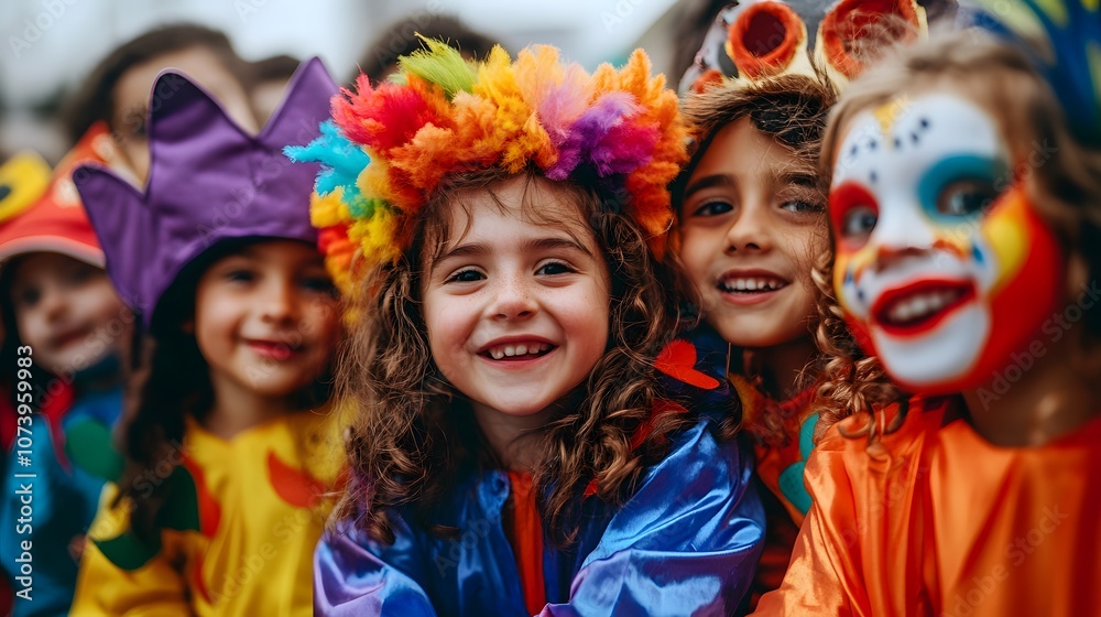 A group of children dressed in colorful costumes A group of children dressed in colorful costumes