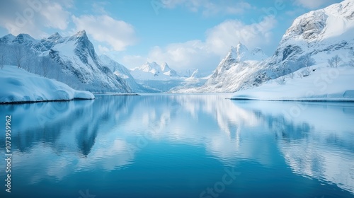 Wallpaper Mural Snow-Covered Mountain Reflections on a Calm Lake in a Serene Winter Landscape Torontodigital.ca
