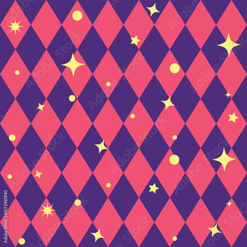 Wonderland pattern elements rabbit, Cheshire cat, flamingo cards hat cup and mushrooms and clock