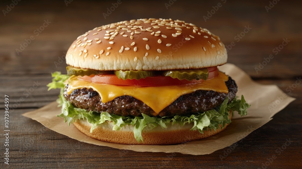 Classic Cheeseburger with Melted Cheddar and Fresh Lettuce Classic Cheeseburger with Melted Cheddar and Fresh Lettuce
