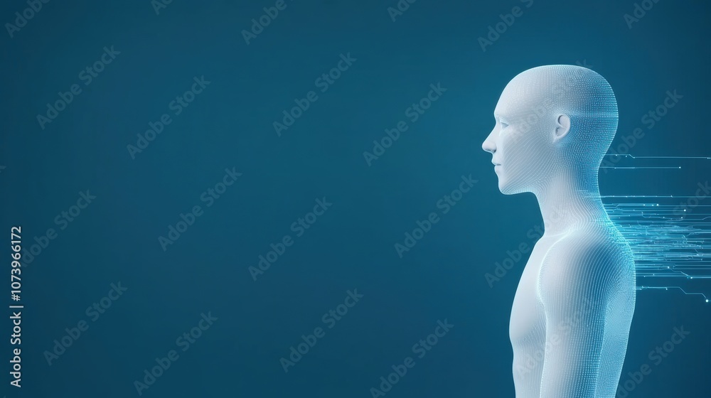 Digital human figure with network lines on blue background. Digital human figure with network lines on blue background.
