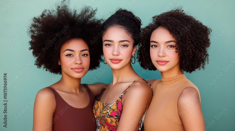 Obraz premium Three beautiful smiling women, beauty concept