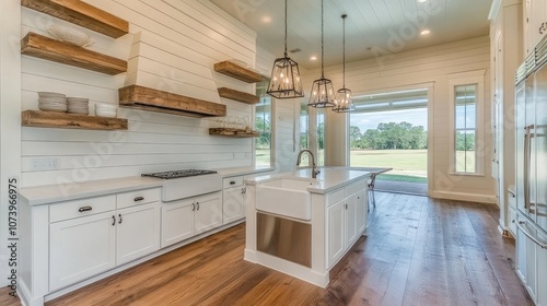 Bright Modern Farmhouse Kitchen with Shiplap Walls