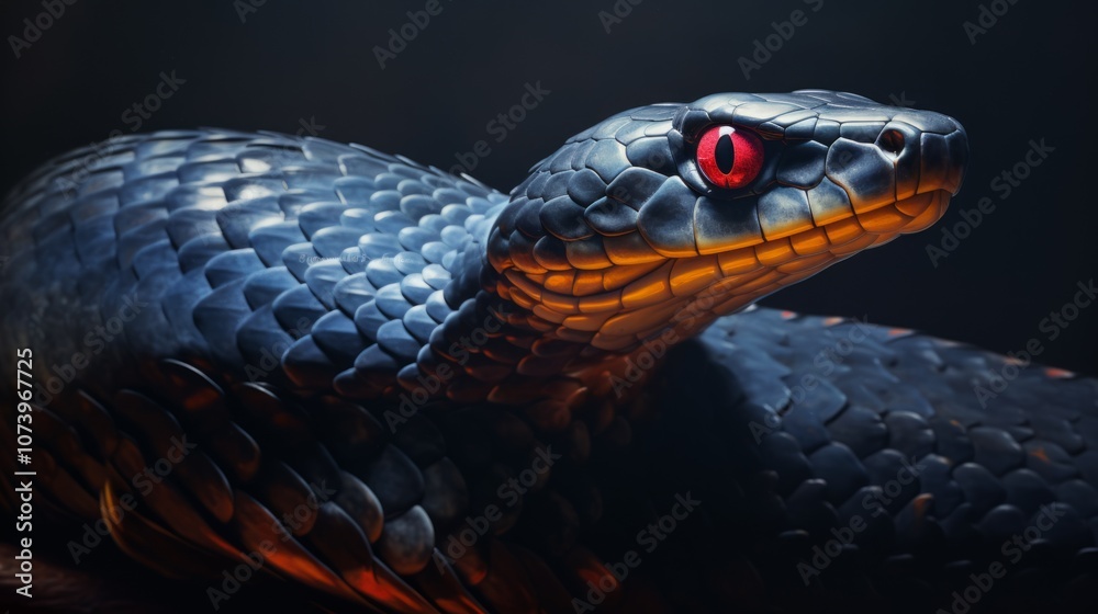 Fototapeta premium Close-up of a Snake on a Black Background. Generative AI.