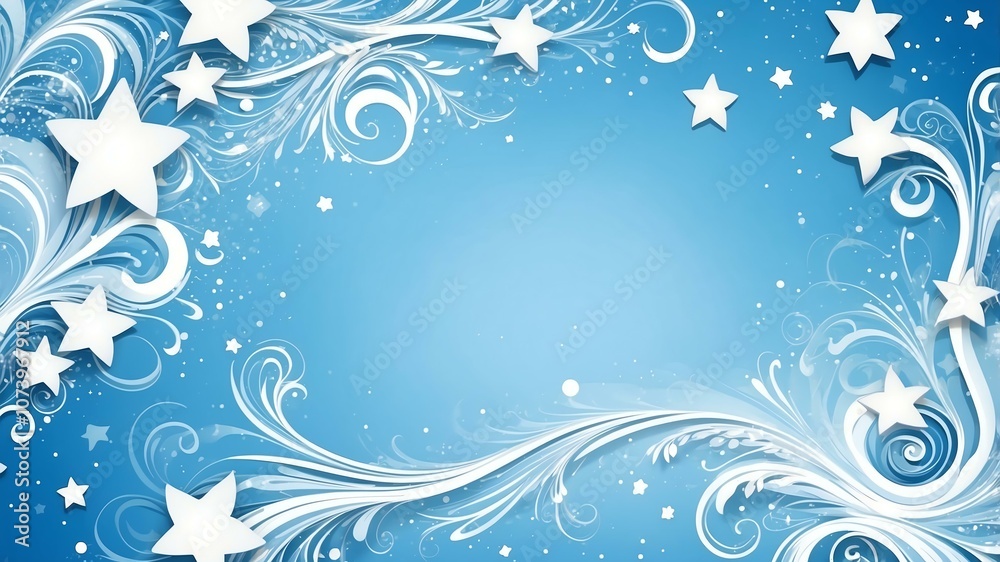 Cute blue and white swirls with stars background Cute blue and white swirls with stars background