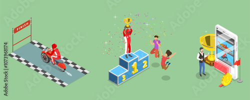 3D Isometric Flat Vector Illustration of Professional Car Racing, Motorsport Championship