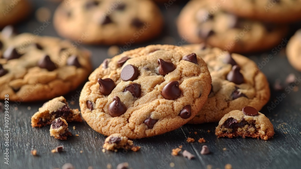 Freshly baked chocolate chip cookies. Freshly baked chocolate chip cookies.