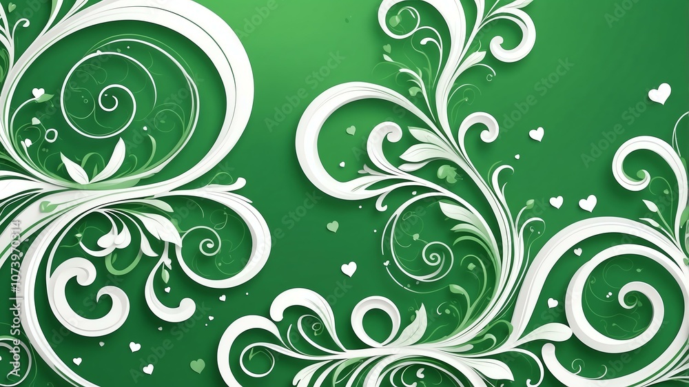 Cute green and white swirls with hearts background Cute green and white swirls with hearts background