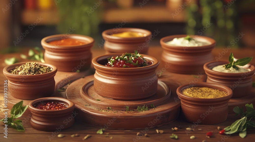 Fototapeta premium Rustic Condiment Jars on Wooden Table
