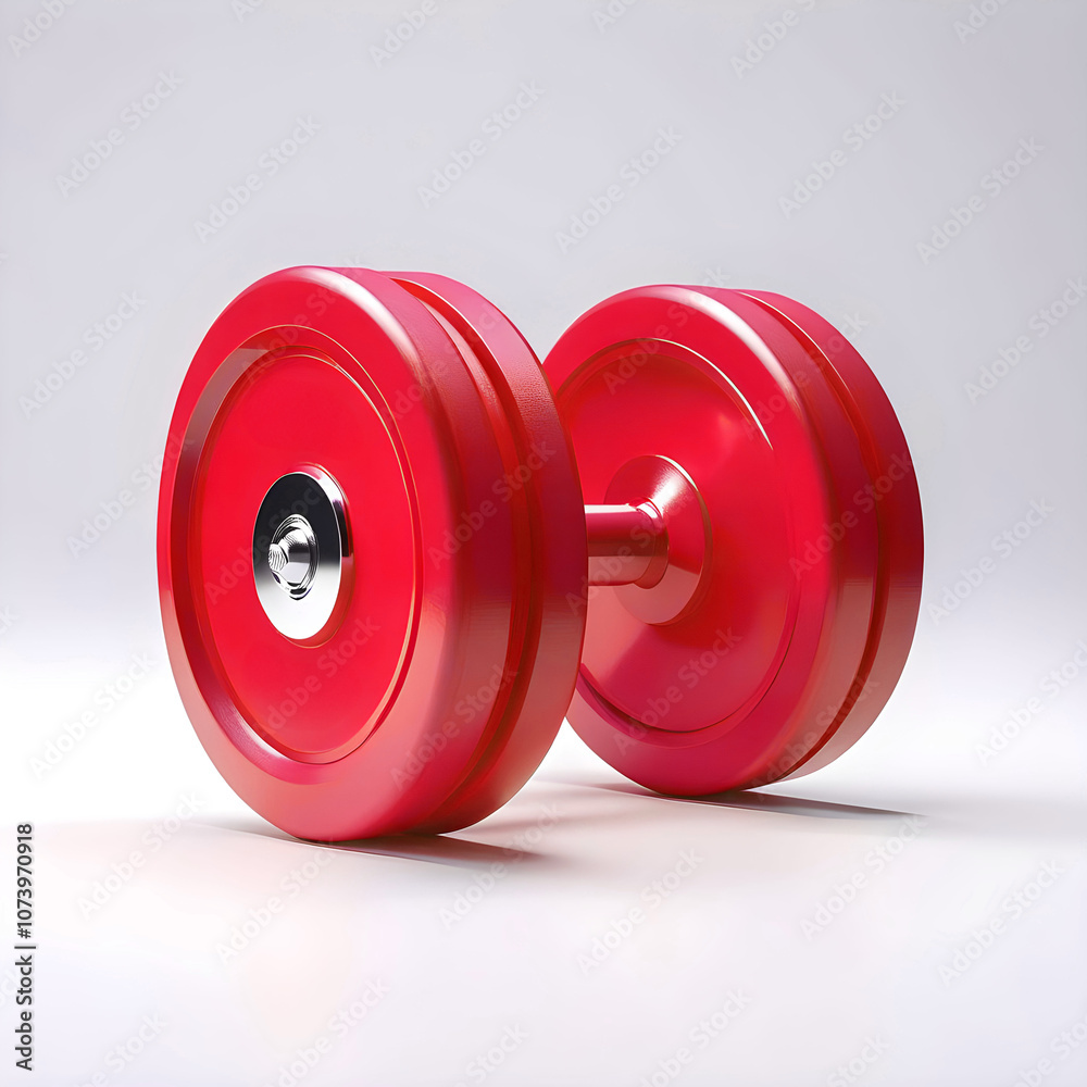 Halter de academia brilhante vermelho 3d. Peso para musculação metálico isolado em fundo branco
