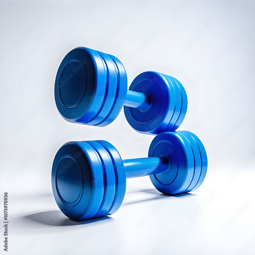 Dupla de halteres de academia azuis 3d. Dois pesos leves para musculação de membros superiores isolado em fundo branco Dupla de halteres de academia azuis 3d. Dois pesos leves para musculação de membros superiores isolado em fundo branco