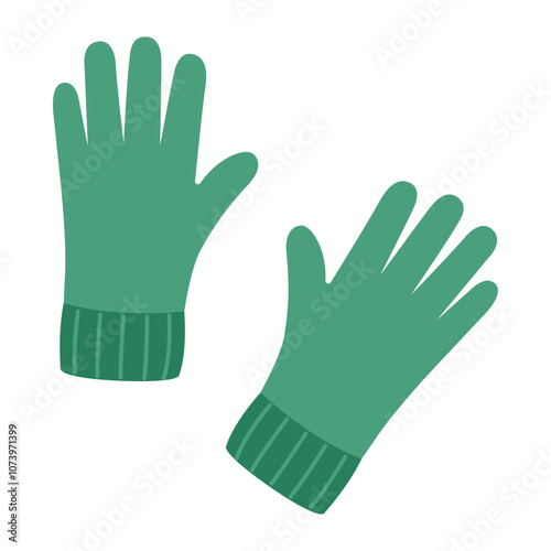 Green winter gloves Hand drawn flat style isolated. Accessories providing and protection from cold. Vector illustration