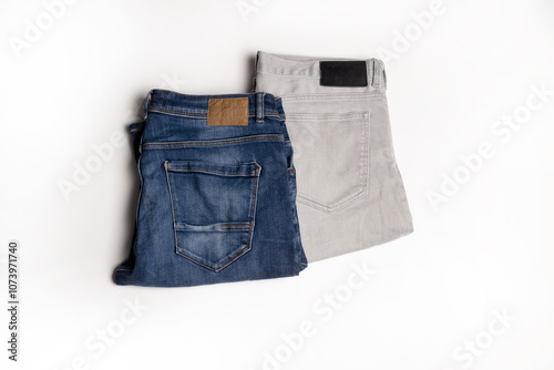 Pair of jeans. Blue denim background. Denim jeans trousers pants. Denim texture for backdrop. Denim jeans texture.