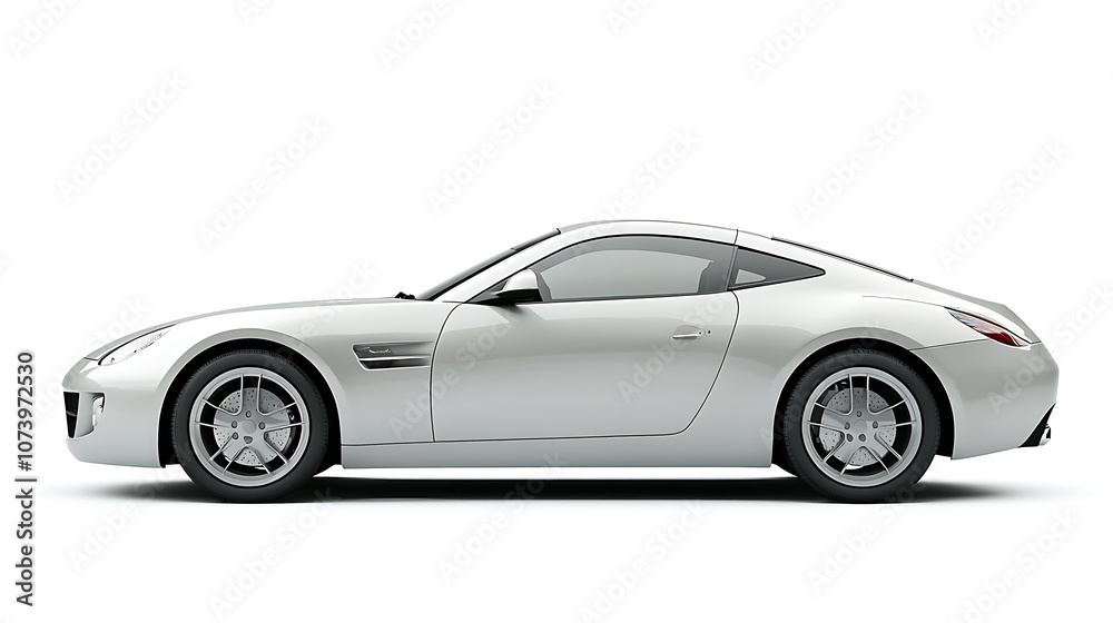 A silver car, side view on white background with copy space A silver car, side view on white background with copy space