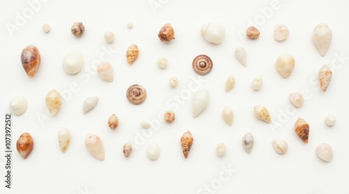 Abstract Seashell Arrangement on White Background