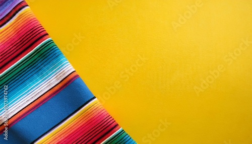 cinco de mayo holiday background made from mexican blanket stripes or poncho serape on yellow background