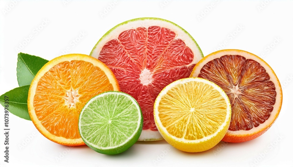 citrus mix orange grapefruit lime and lemon slices isolated on white background citrus mix orange grapefruit lime and lemon slices isolated on white background