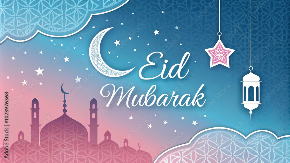 Naklejka premium elegant Eid Mubarak Islamic background with crescent moon 