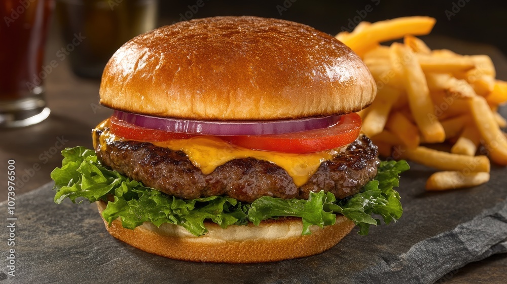 Juicy Hamburger with Fresh Lettuce and Tomato Juicy Hamburger with Fresh Lettuce and Tomato