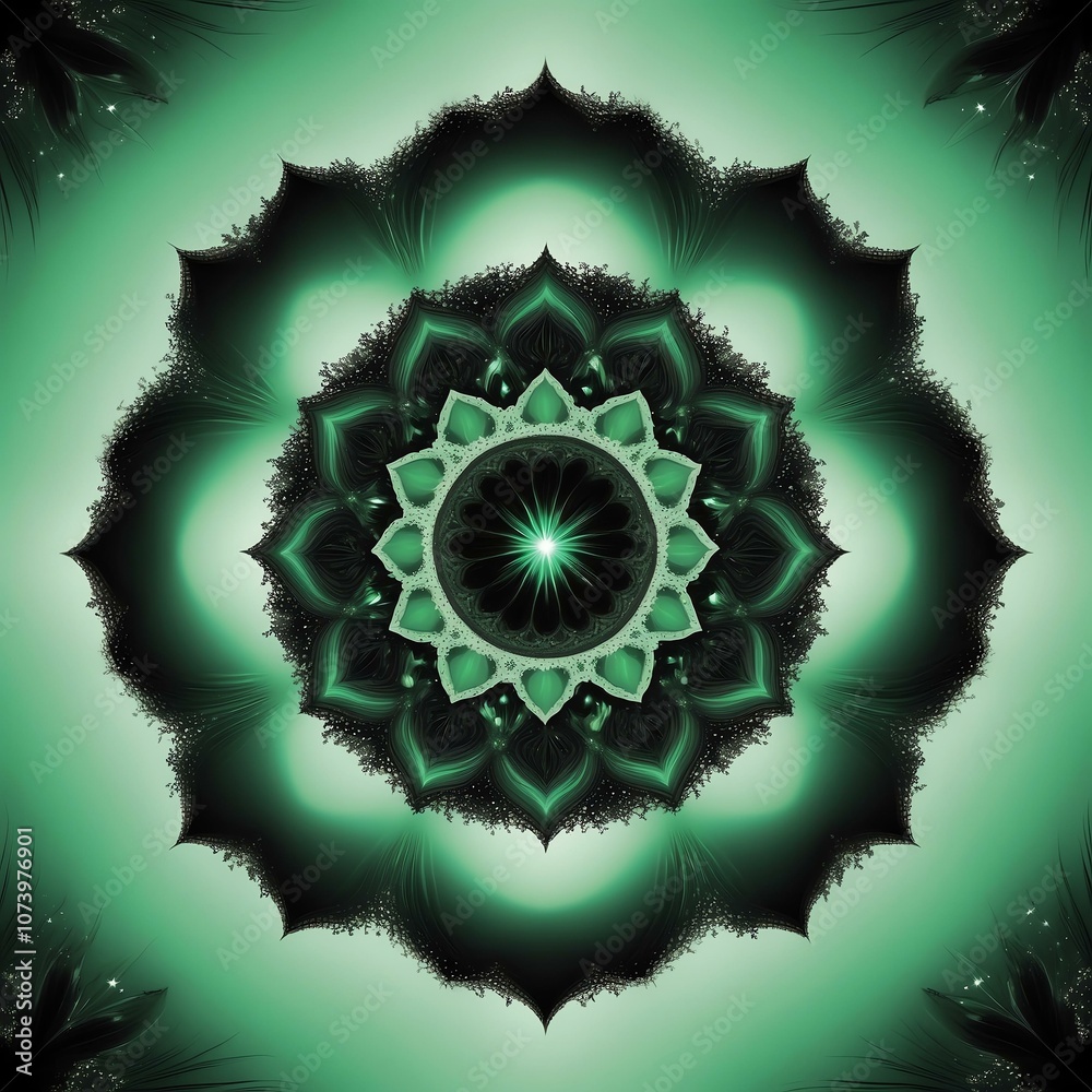 Cute green and black symmetrical centered swirl with stars background Cute green and black symmetrical centered swirl with stars background