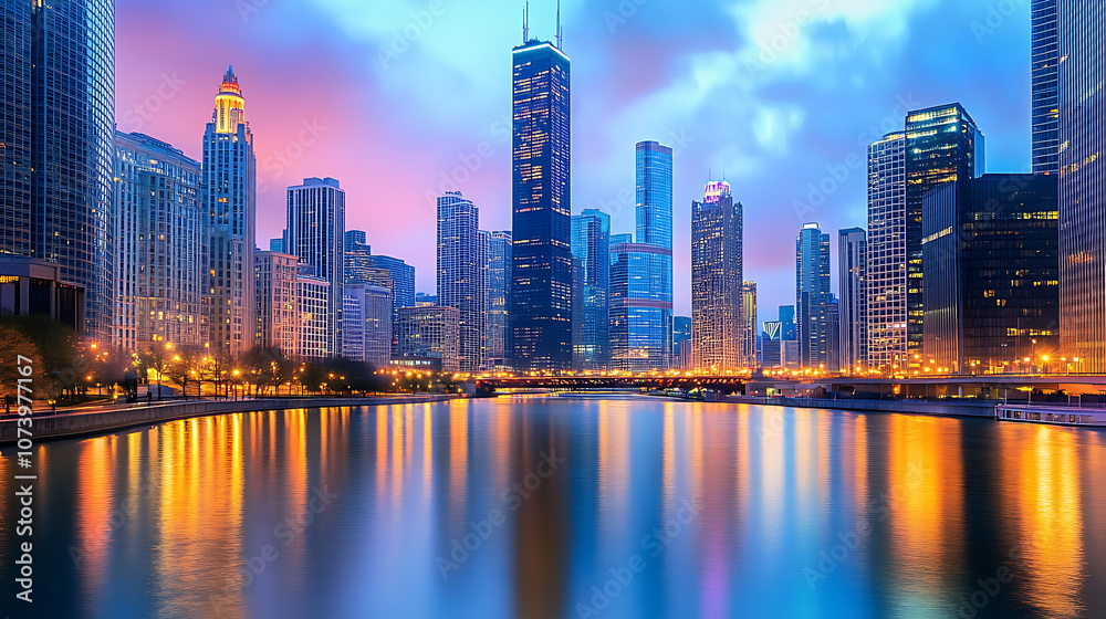 Obraz premium Stunning cityscape background perfect for Zoom online business meetings or video calls, featuring a vibrant urban skyline that adds a professional and modern touch to your virtual interactions