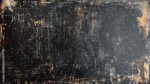 A rough, textured black wooden background showcasing scratches and marks, creating a worn and vintage aesthetic. photo