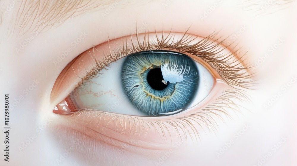 Fototapeta premium Close-up of a blue eye with intricate details and reflections, AI