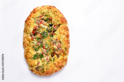 Focaccia with vegetables on white