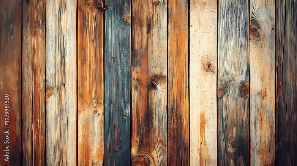 Naklejka premium Top view of a rustic wooden table with brown planks perfect for background or texture. Rustic. Illustration