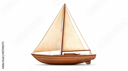 Vintage wooden sailboat with rustic sails isolated on white background, showcasing nautical craftsmanship and timeless maritime design. Rustic. Illustration photo