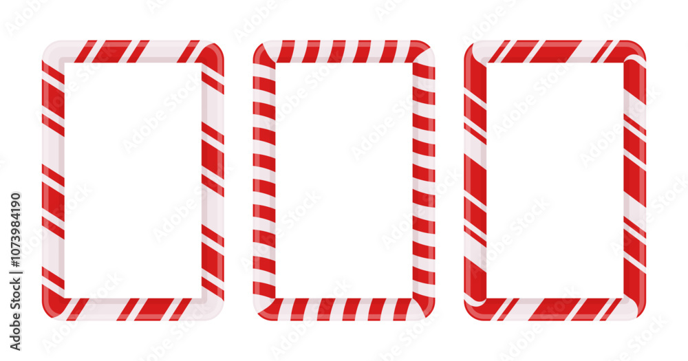 Candy canes rectangular frames set. Christmas striped seamless borders. Candy canes rectangular frames set. Christmas striped seamless borders.