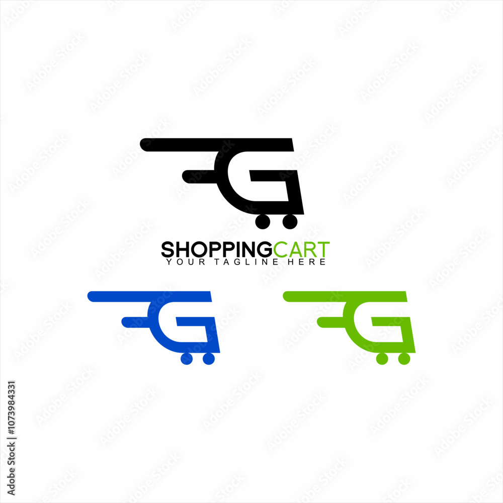 Shopping cart logo design with the concept of the letter G and fast. Shopping cart logo design with the concept of the letter G and fast.