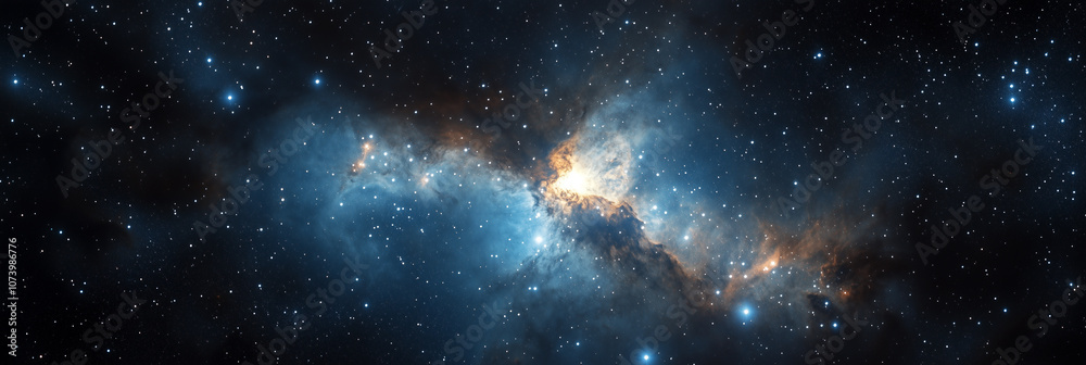 Naklejka premium Dense Star Cluster with Glowing Nebula in Deep Space