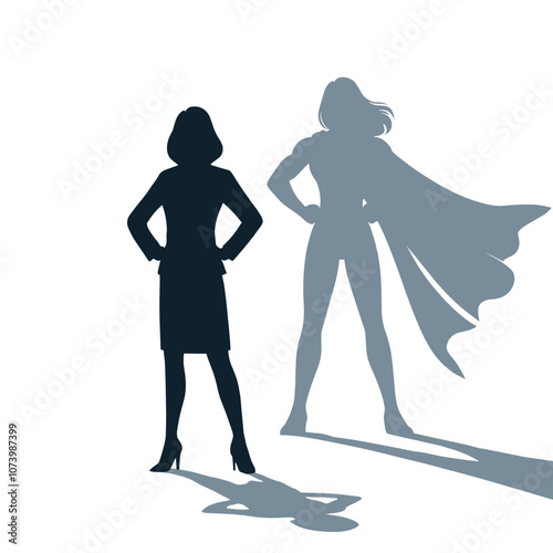 Businesswoman superhero shadow illustration. Empowerment concept business woman powerful superhero shadow success strength