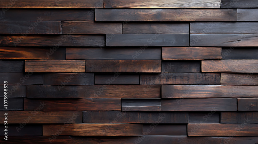 Fototapeta premium Dark brown wood wall background, horizontal strips of dark wood