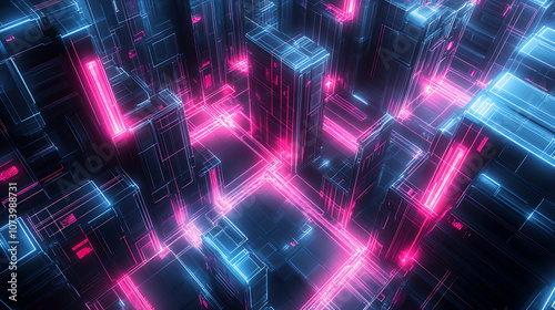 Digital labyrinth futuristic 3d network of interconnected data nodes abstract background