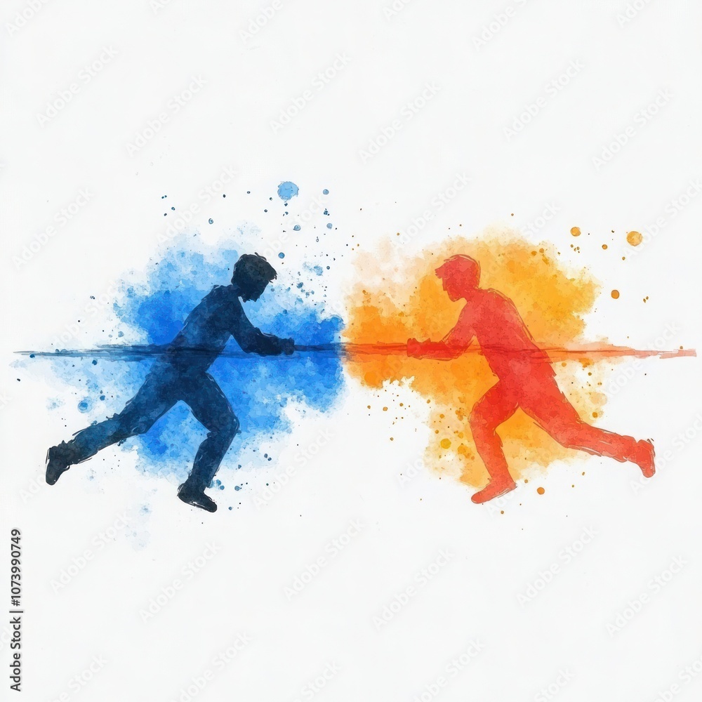 Opposing Views: Watercolor Abstract Illustration of Two People in a Debate or Opposition Concept Opposing Views: Watercolor Abstract Illustration of Two People in a Debate or Opposition Concept