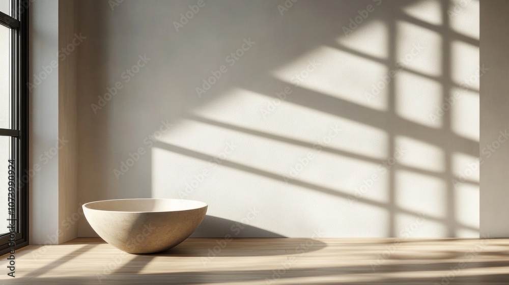 Minimalist Interior Design with a Large Bowl in a Sunlit Room