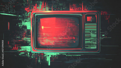 Glitchy retro television screen with abstract scanlines and static graphic resource photo