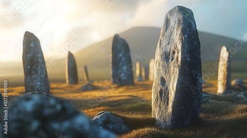 Closeup of ancient callanish standing stones on the isle of lewis scotland landscape photo