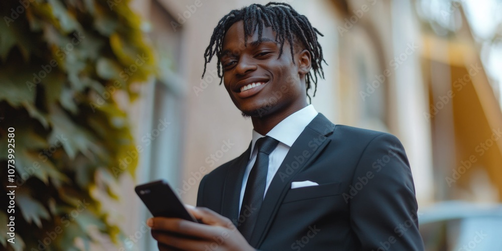 Professional Smiling Man in Suit with Phone Professional Smiling Man in Suit with Phone