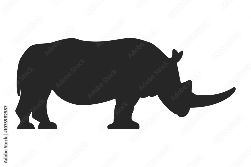 Side on view of a horned Rhinoceros or Rhino in silhouette style vector Side on view of a horned Rhinoceros or Rhino in silhouette style vector