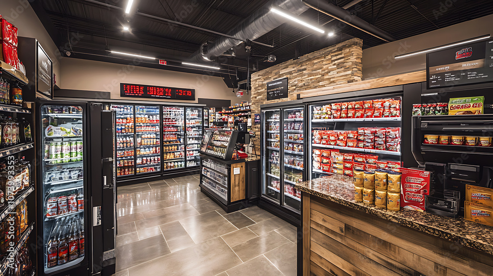 Modern supermarket interior with fully stocked freezer section retail store photography Modern supermarket interior with fully stocked freezer section retail store photography
