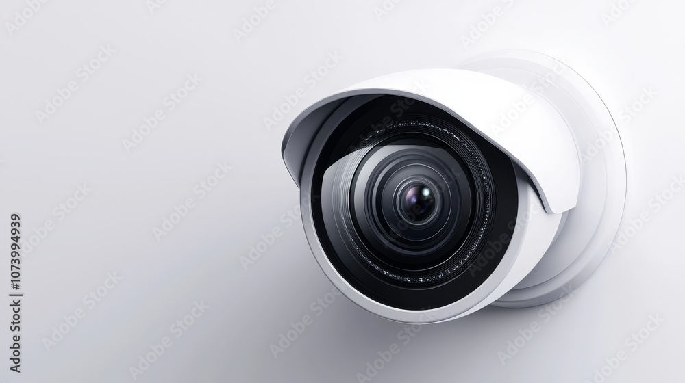 Minimalist closed-circuit camera, sharp focus on lens and body, crisp white background, ideal for product marketing, surveillance camera, advertisement concept Minimalist closed-circuit camera, sharp focus on lens and body, crisp white background, ideal for product marketing, surveillance camera, advertisement concept