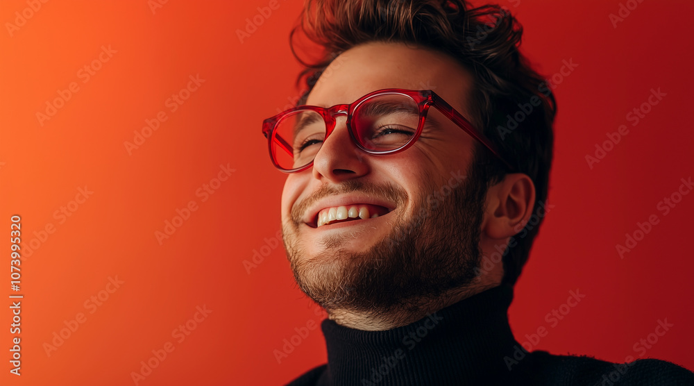 Fototapeta premium portrait of a cheerful smiling businessman with modern red glasess