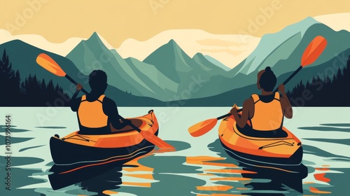 Exploring the great outdoors  black adventurers kayaking through scenic rivers together